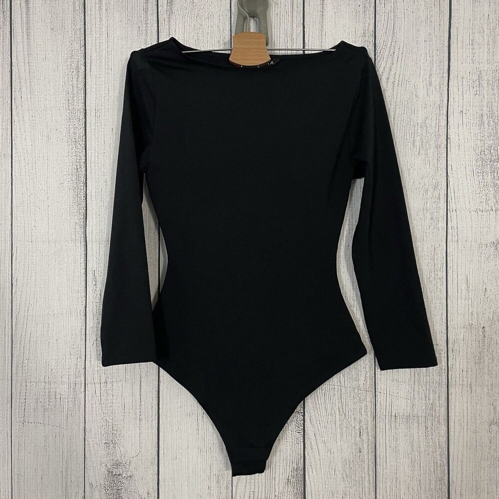 Athleta Women's XS Black Boatneck Long Sleeve Bodysuit
